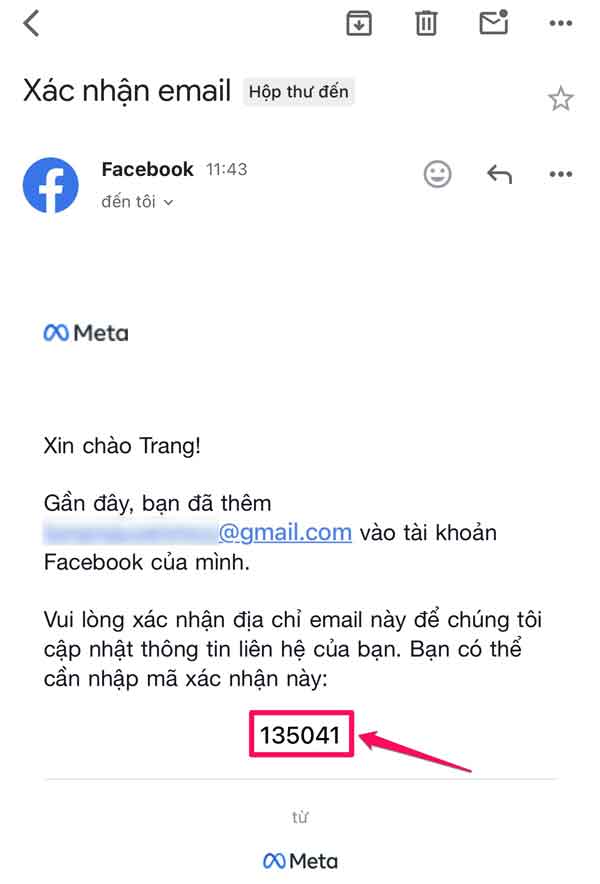 Mã xác nhận đổi email Facebook