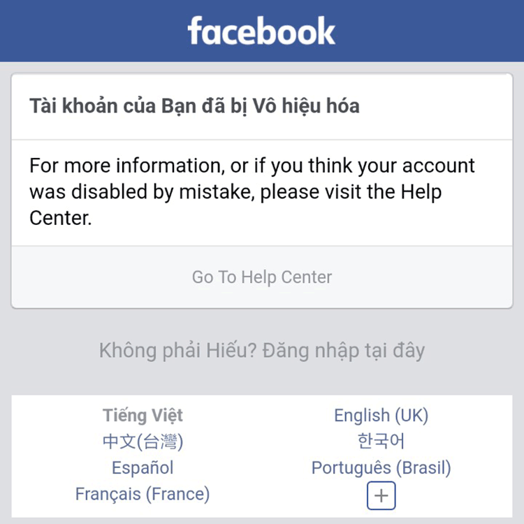 Tài khoản Facebook bị vô hiệu hóa