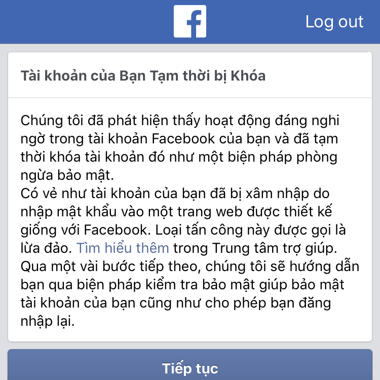 Tài khoản Facebook bị khóa tạm thời