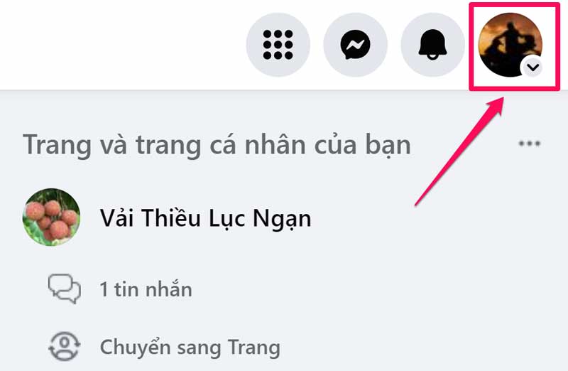 Bấm vào avatar bên trên góc phải màn hình