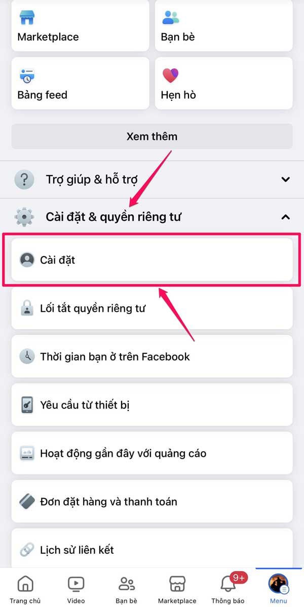 Cài đặt và quyền riêng tư