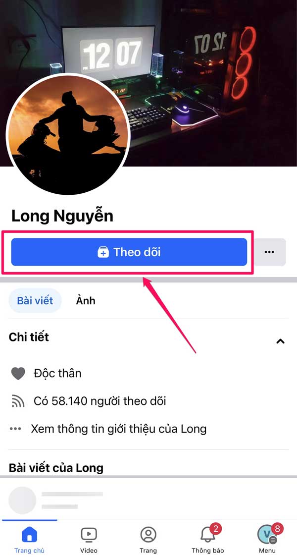 Nút theo dõi trên Facebook cá nhân