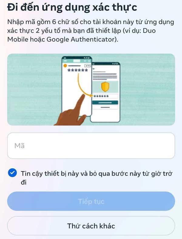 Nhập mã xác thực 2 yếu tố Facebook