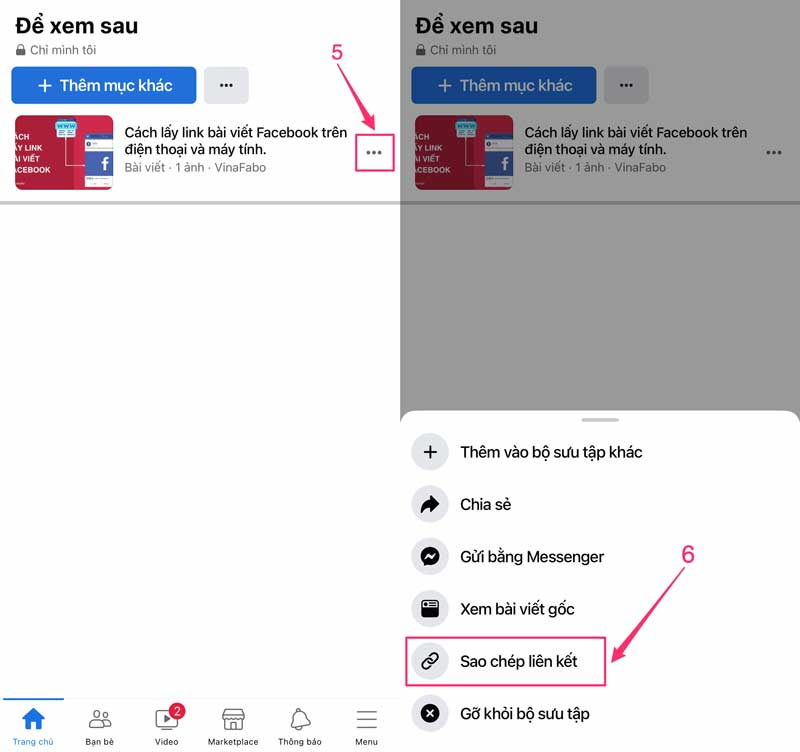 Cách lấy link bài viết Facebook trên điện thoại