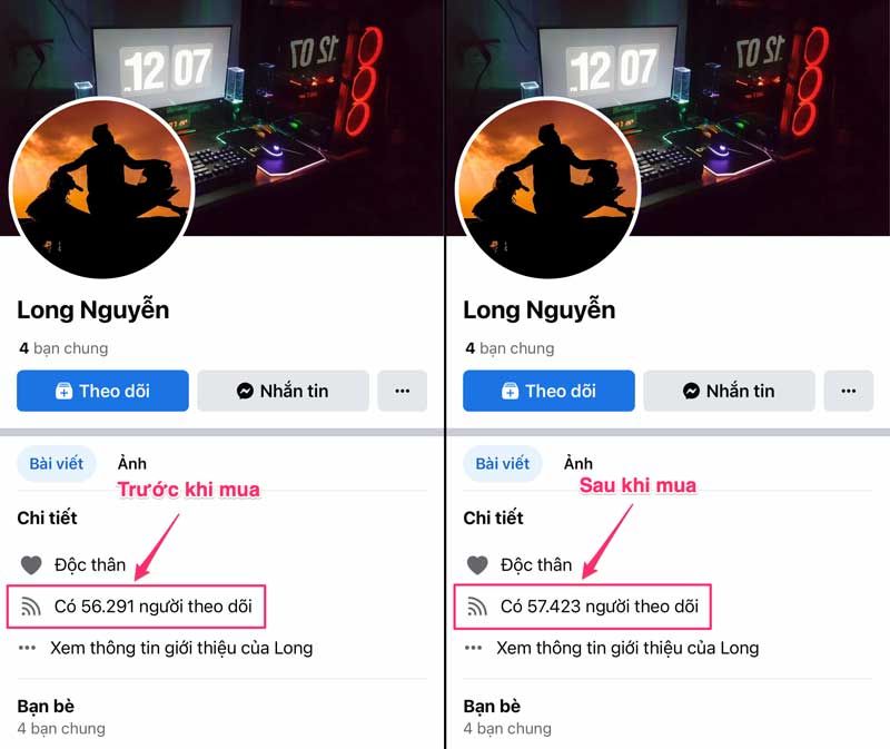 Kết quả mua theo dõi Facebook