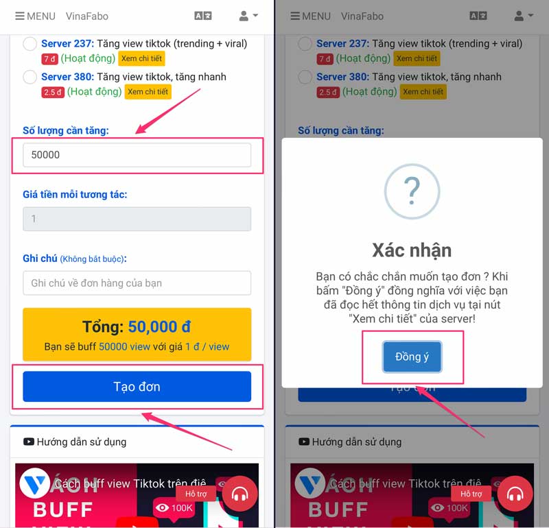 Nhập số view Tiktok cần mua