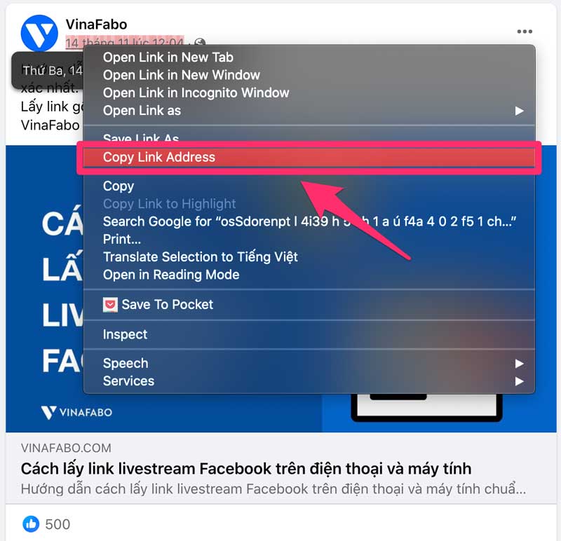 Sao chép link bài viết Facebook trên máy tính