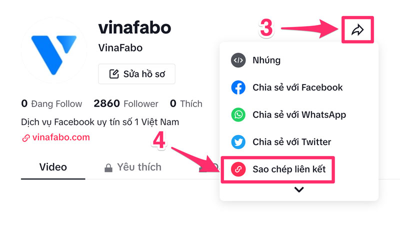 Sao chép link Tiktok của mình trên máy tính