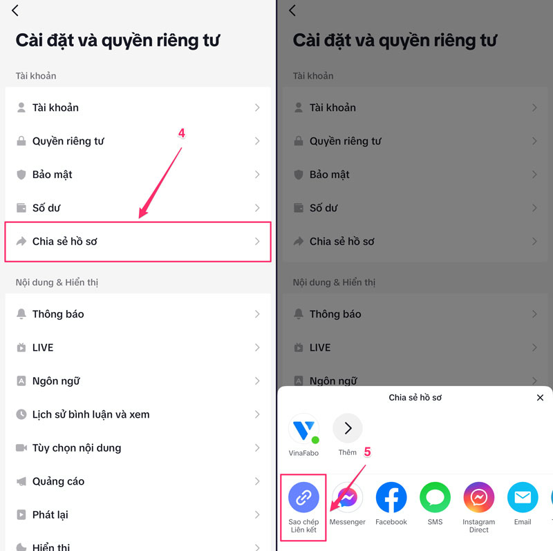 Sao chép link Tiktok của mình