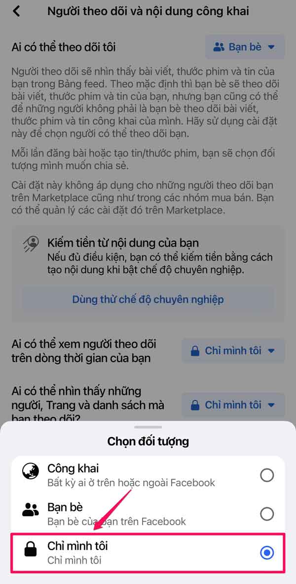 Cách ẩn người theo dõi mình trên Facebook bằng điện thoại - bước 7