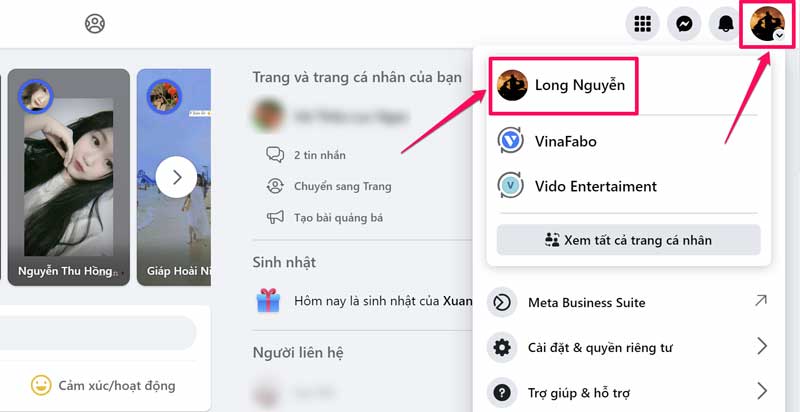 Cách bật chế độ chuyên nghiệp Facebook trên máy tính - Bước 1