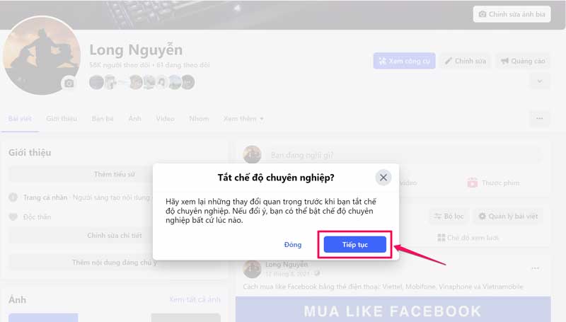 Cách tắt chế độ chuyên nghiệp Facebook trên máy tính - Bước 4