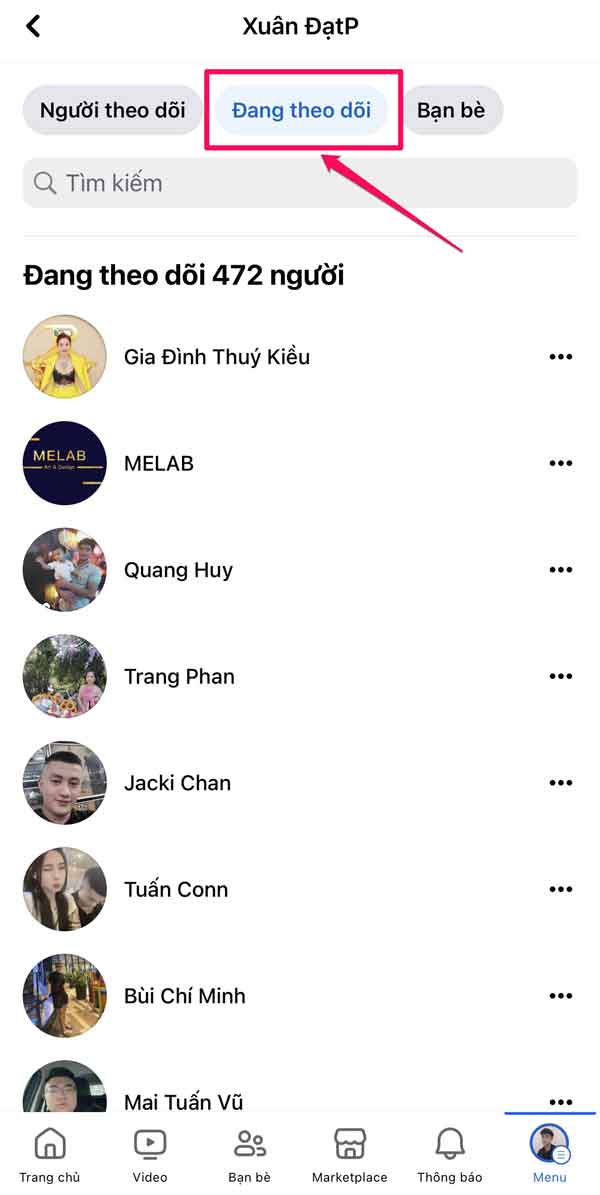 Cách xem người mình đang theo dõi trên Facebook bằng điện thoại - bước 5