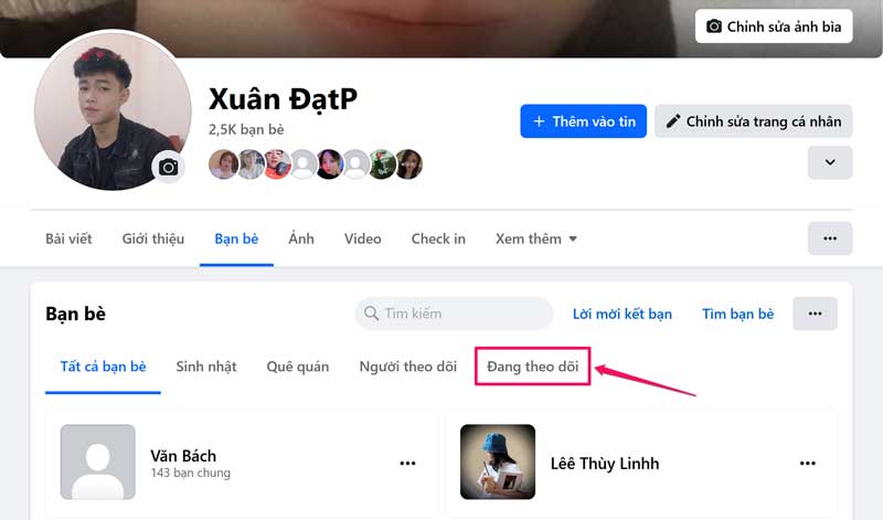 Cách xem người mình đang theo dõi trên Facebook bằng máy tính - bước 5