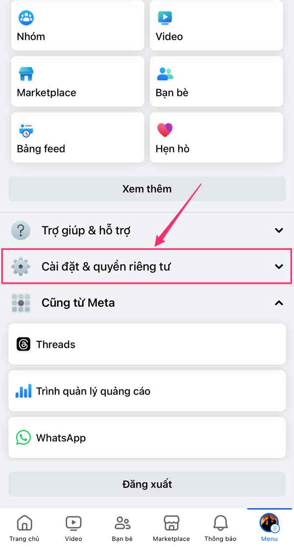 Cài đặt & quyền riêng tư