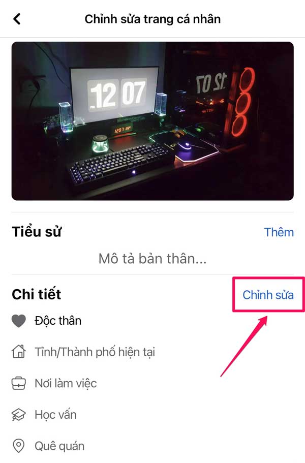 Chỉnh sửa chi tiết Facebook