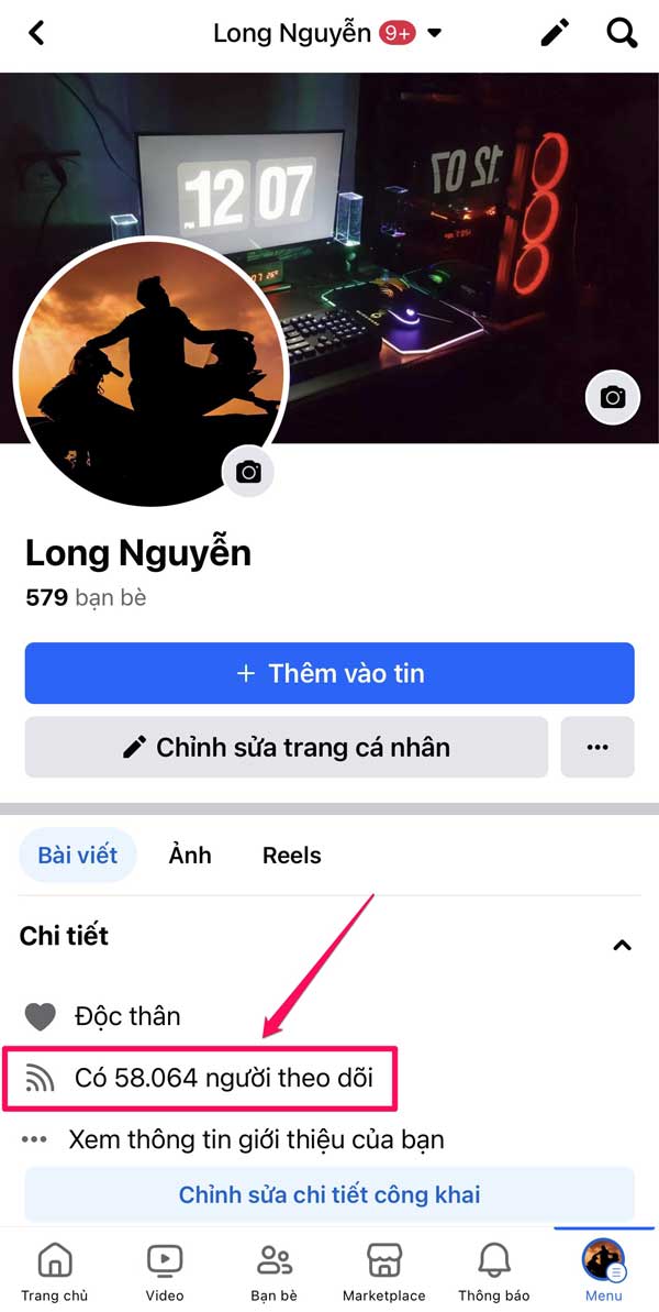 Kết quả hiển thị số người theo dõi Facebook