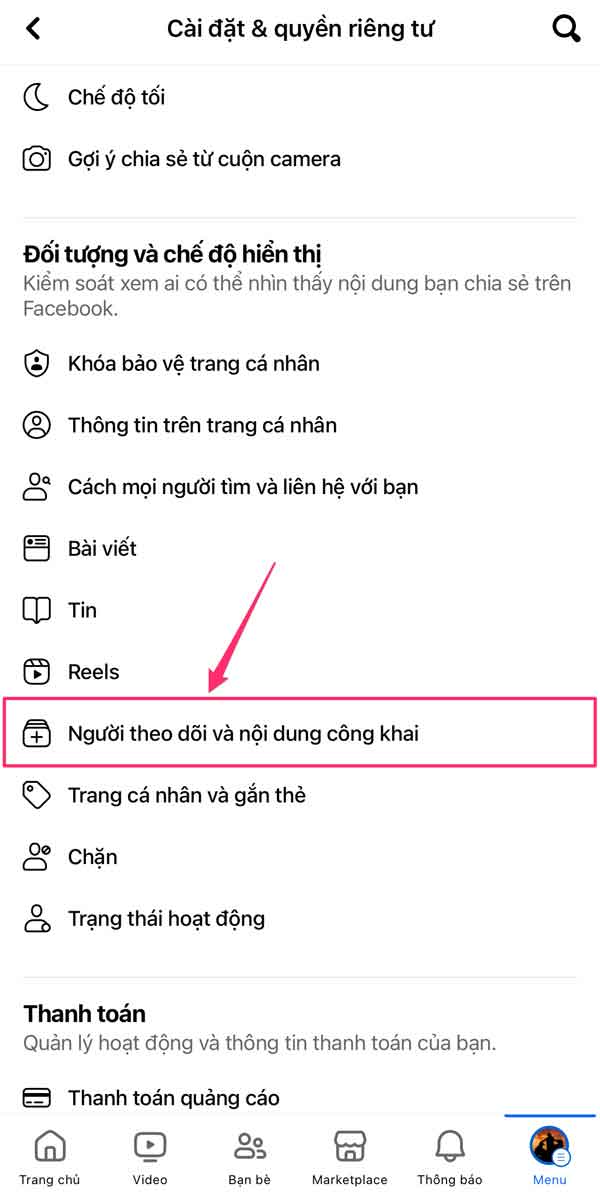 Người theo dõi và nội dung công khai